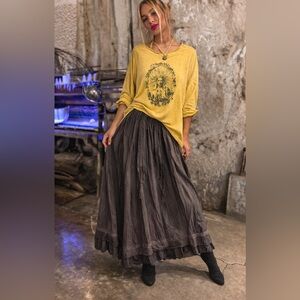Hand Crafted Yellow Short-Sleeve Tee with Black Graphic